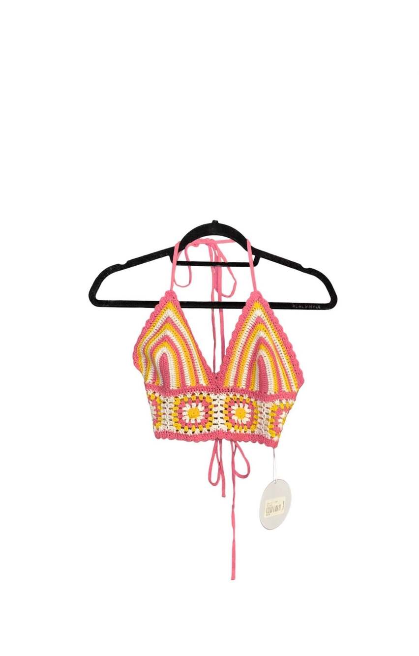 Princess Polly Daisy Girl Multi Crochet Halter Top Pink Yellow White M/L